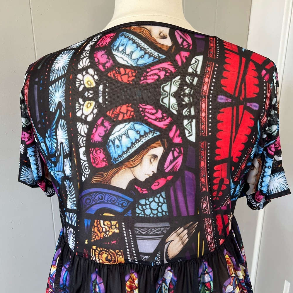 Blackmilk Stained-Glass Print Mini Dress in Black, Blue, Red - Picture 6 of 8